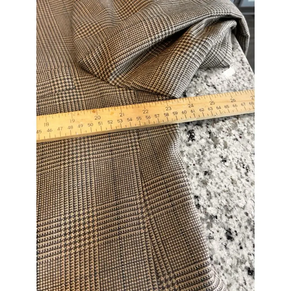 VTG Bespoke Mens 44R Brown Houndstooth Plain Blazer Suit Jacket Made in USA